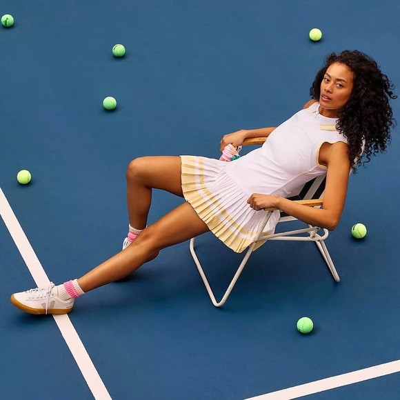 Beach Riot Dresses & Skirts - NWT Beach Riot Bria Dress White Yellow striped pleated skirt tennis revolve golf